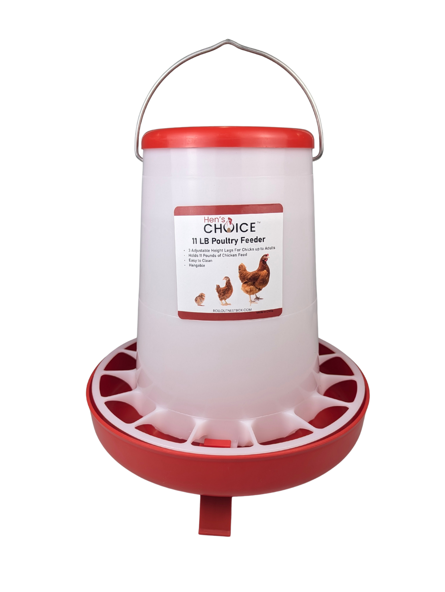Hen's Choice - 11 LB Poultry Feeder, Twist Lock Base, Adjustable Legs, Hangable with Lid