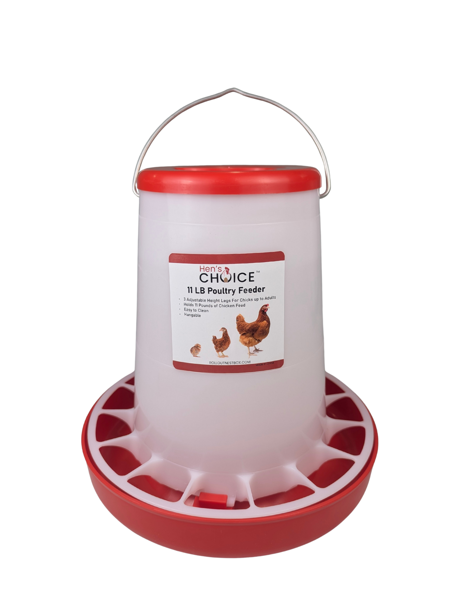 Hen's Choice - 11 LB Poultry Feeder, Twist Lock Base, Adjustable Legs, Hangable with Lid