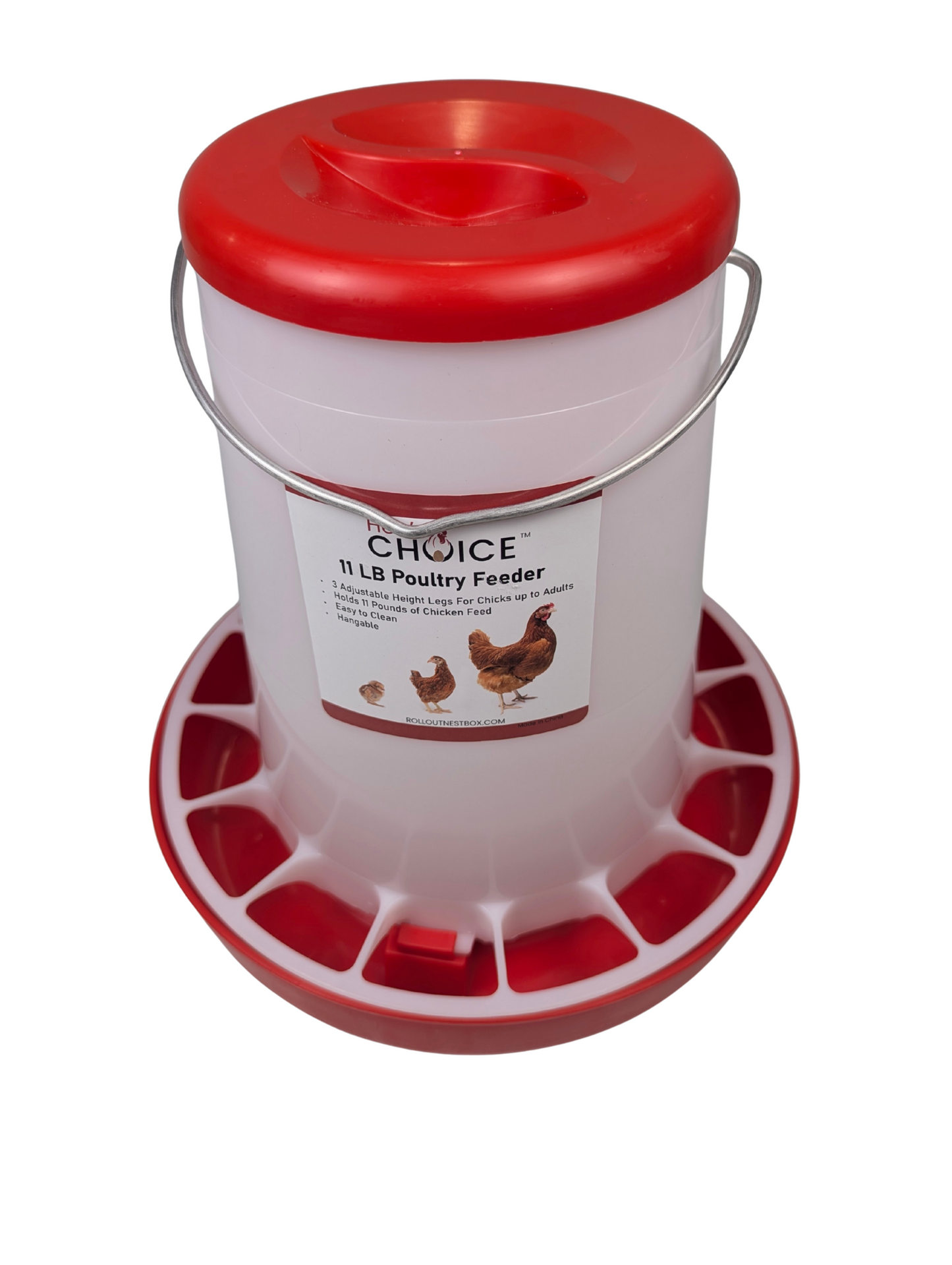 Hen's Choice - 11 LB Poultry Feeder, Twist Lock Base, Adjustable Legs, Hangable with Lid
