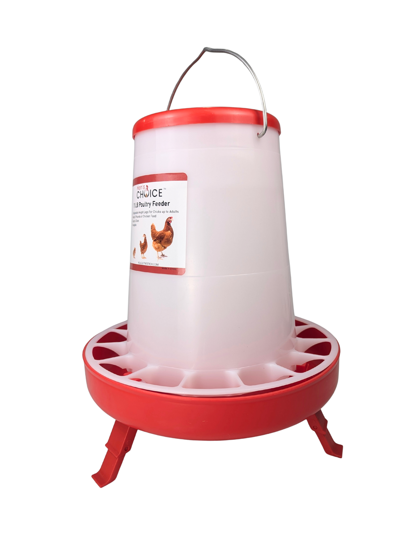 Hen's Choice - 11 LB Poultry Feeder, Twist Lock Base, Adjustable Legs, Hangable with Lid