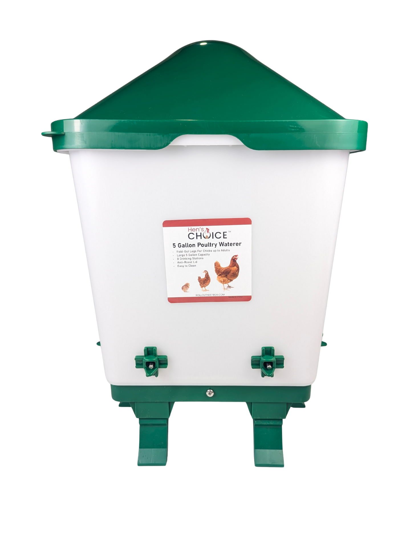 Hen's Choice - 5 Gallon Chicken Waterer with 8 Drinker Nipples, Anti-Roost Lid, Top Fill Design, Heavy Duty Legs