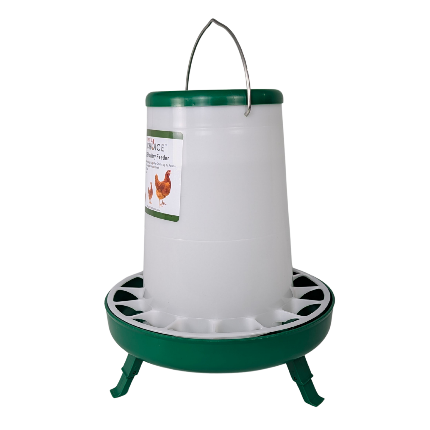 Hen's Choice - 11 LB Poultry Feeder, Twist Lock Base, Adjustable Legs, Hangable with Lid
