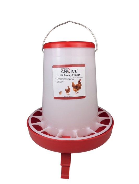 Hen's Choice - 11 LB Poultry Feeder, Twist Lock Base, Adjustable Legs, Hangable with Lid