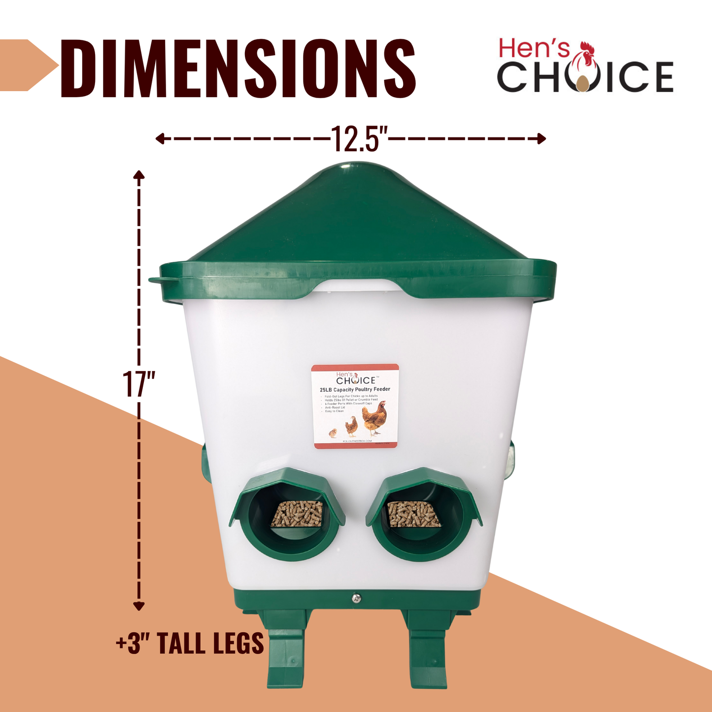 Hen's Choice™ - 25lb Chicken Feeder & 5 Gallon Waterer Set, Anti-Roost Lid, With Legs