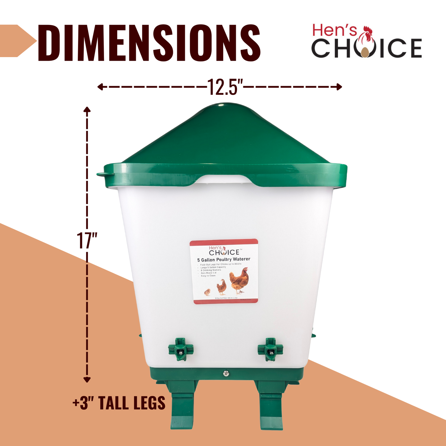 Hen's Choice™ - 25lb Chicken Feeder & 5 Gallon Waterer Set, Anti-Roost Lid, With Legs