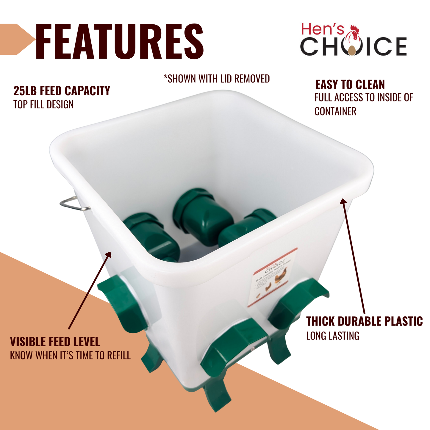 Hen's Choice™ - 25lb Chicken Feeder & 5 Gallon Waterer Set, Anti-Roost Lid, With Legs