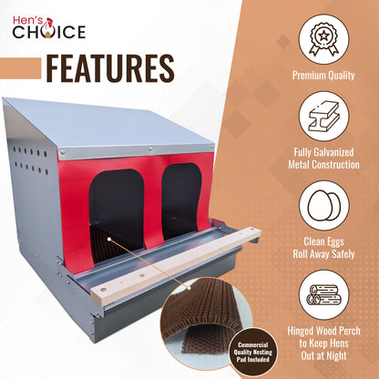 Hen's Choice™ - Roll Out Chicken Nest Box | Roll Away Chicken Nesting Box | 2 Compartment 21"