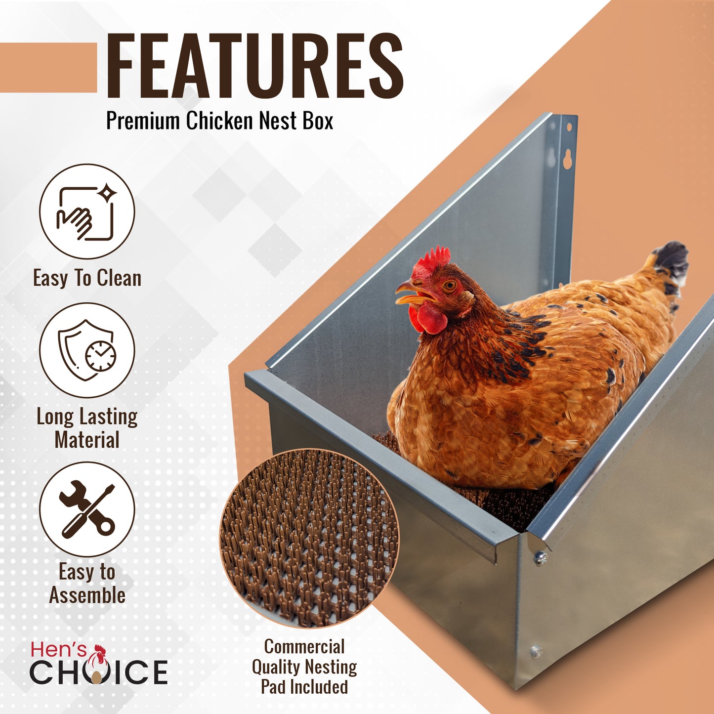 Hen's Choice™ - Single Chicken Nest Box | Galvanized Metal