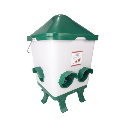 Hen's Choice™ - 25lb Chicken Feeder, 6 Feeder Ports, Anti-Roost Lid, With Legs