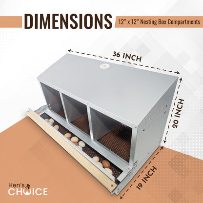 Hen's Choice™ - Roll Out Chicken Nest Box | Roll Away Chicken Nesting Box | 3 Compartment 36"