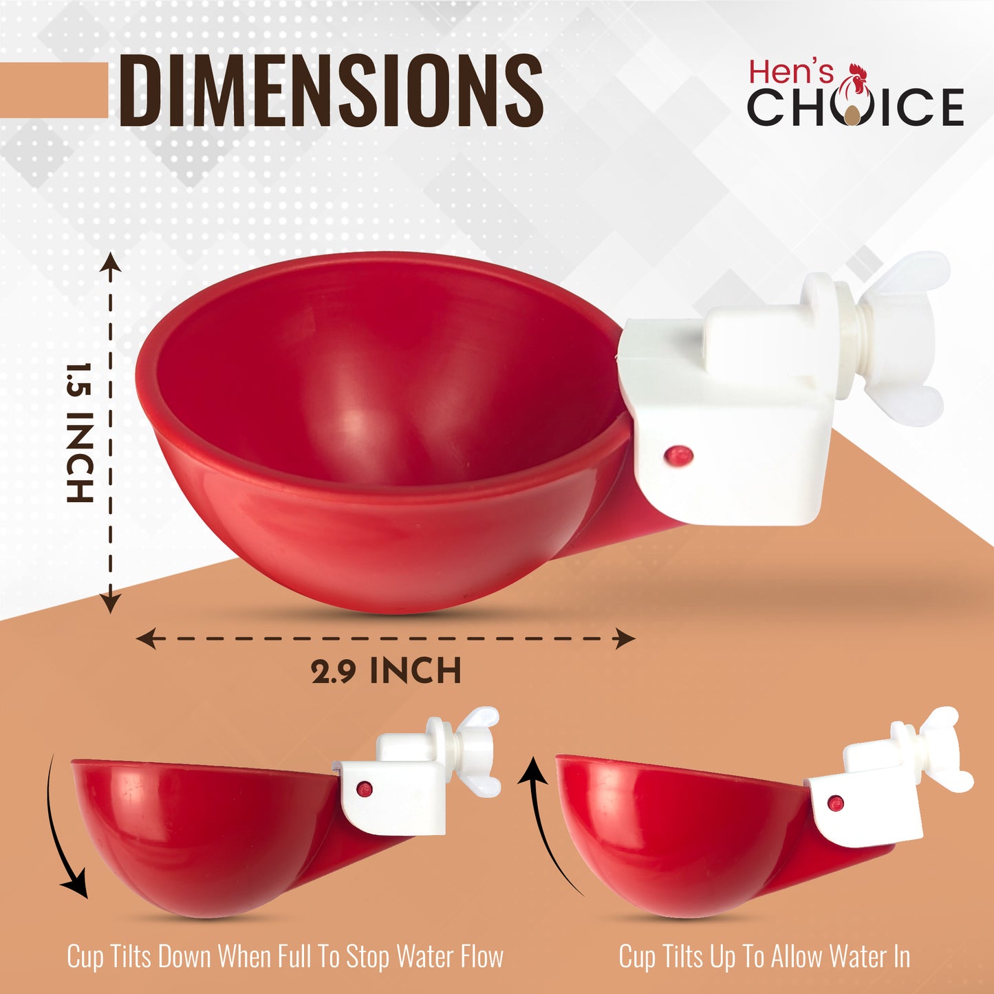 Hen's Choice™ - Large Automatic Chicken Waterer Cups, Poultry Water Kit