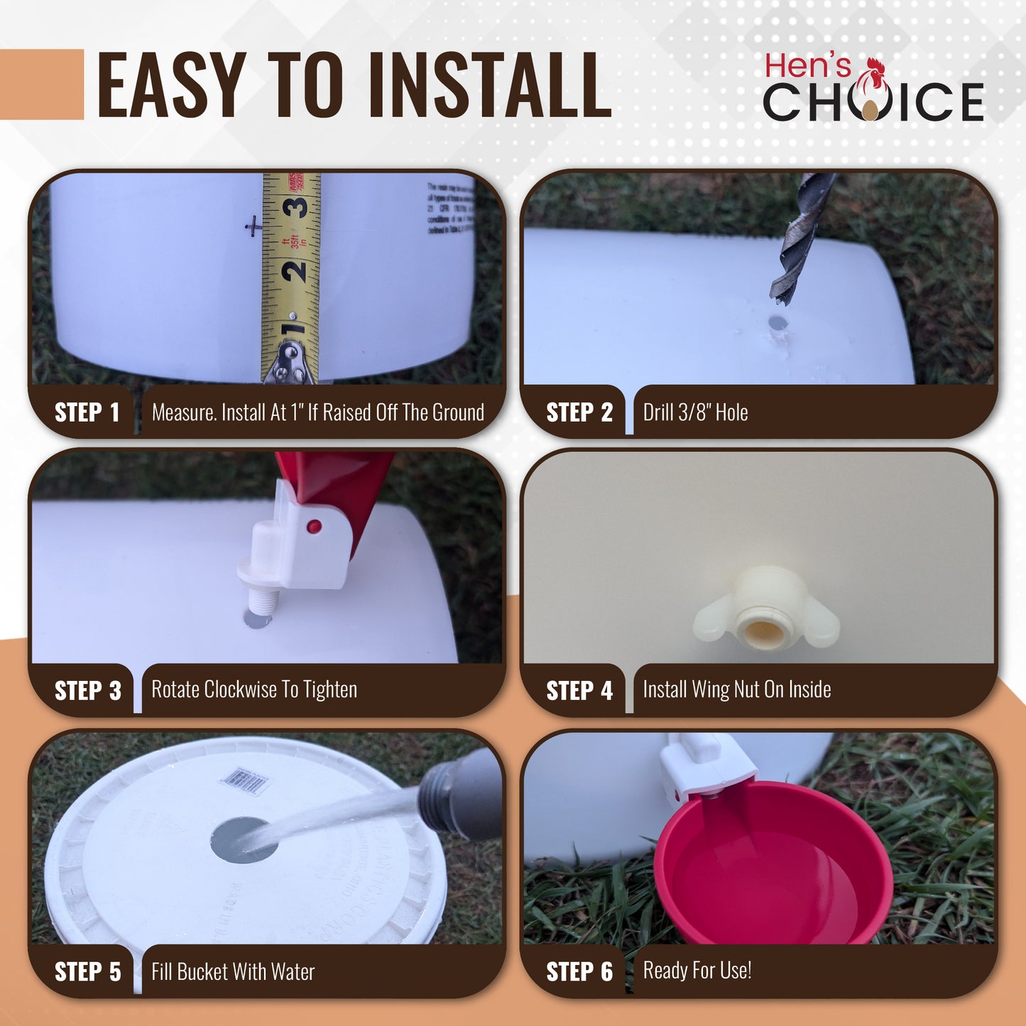 Hen's Choice™ - Large Automatic Chicken Waterer Cups, Poultry Water Kit