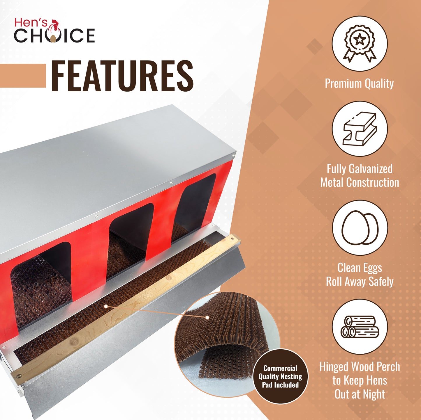 Hen's Choice™ - Roll Out Chicken Nest Box | Roll Away Chicken Nesting Box | 3 Compartment 36"